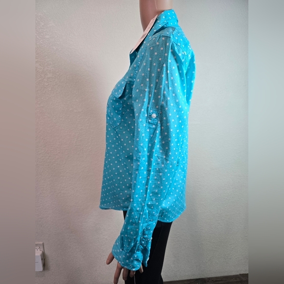 New Ralph Lauren Shirt Womens Mp Blue Polka Dot Button Up Long Sleeve Top - Picture 10 of 10